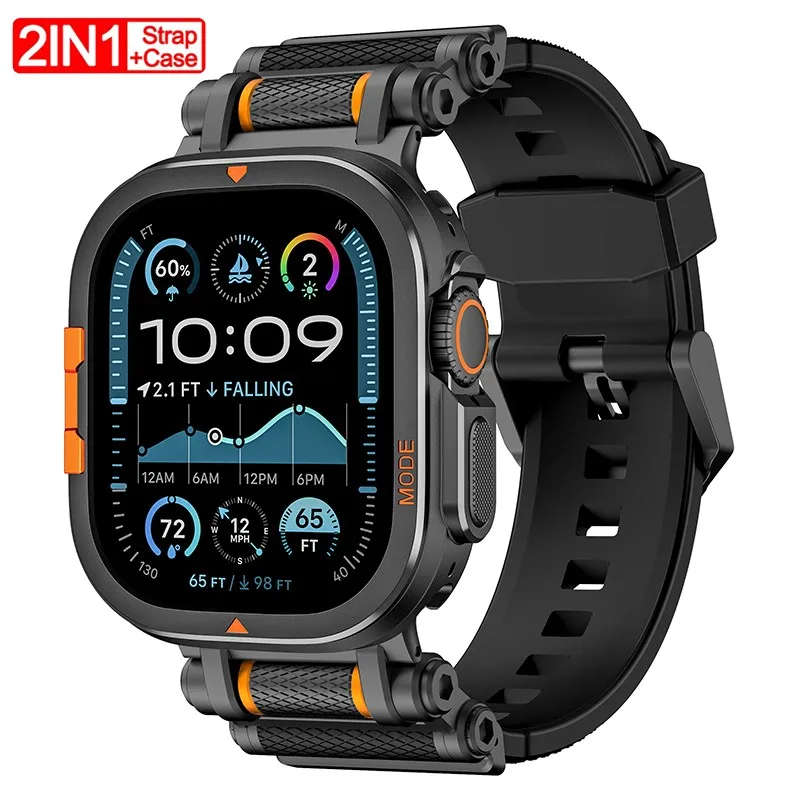 

Силиконовый металлический ремешок + чехол для Apple Watch Series 11 10 46 мм, металлический корпус из алюминиевого сплава для iWatch Ultra 3 2 49 мм
