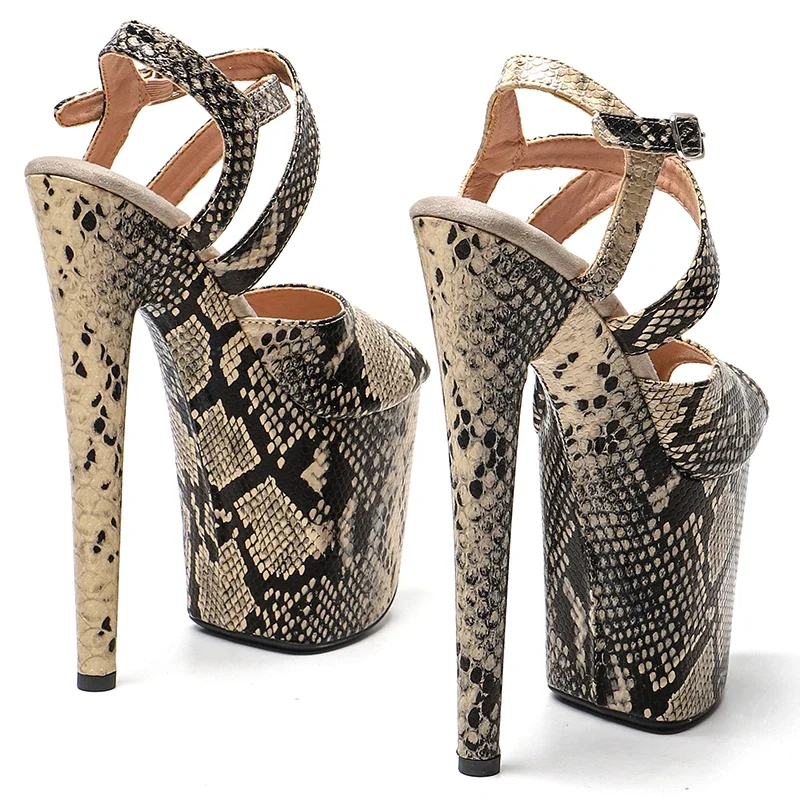 Leecabe 20cm/8inches Sanke  PU  upper Open toe  Platform high heel sandals  sexy model shoes pole dance shoes