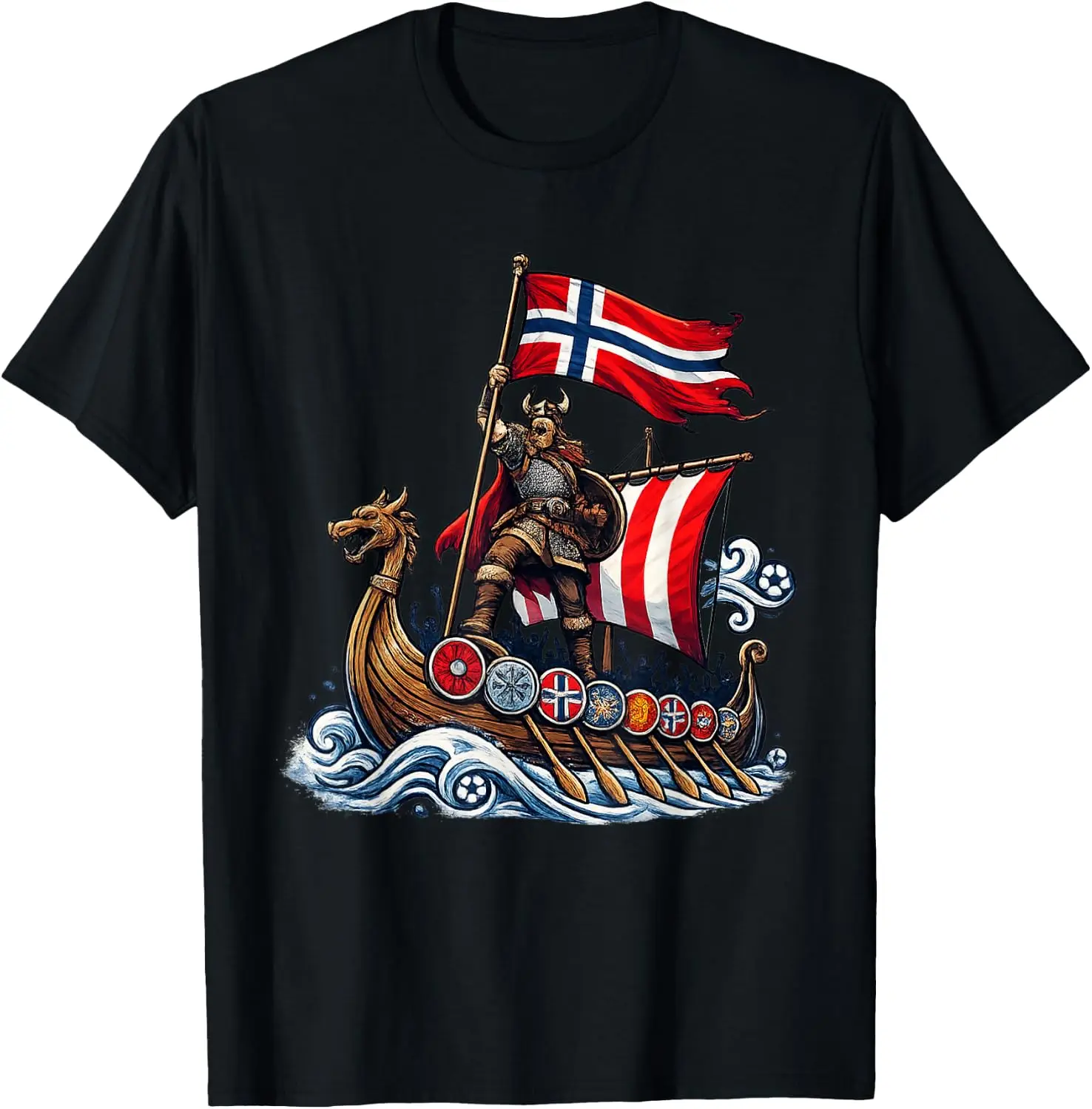 Ro Norway Viking Ship Soccer Norwegian Fan Men Women T-Shirt 100% Cotton Trendy Y2K Short-Sleeve Tee-Soft, Quick-Drying,