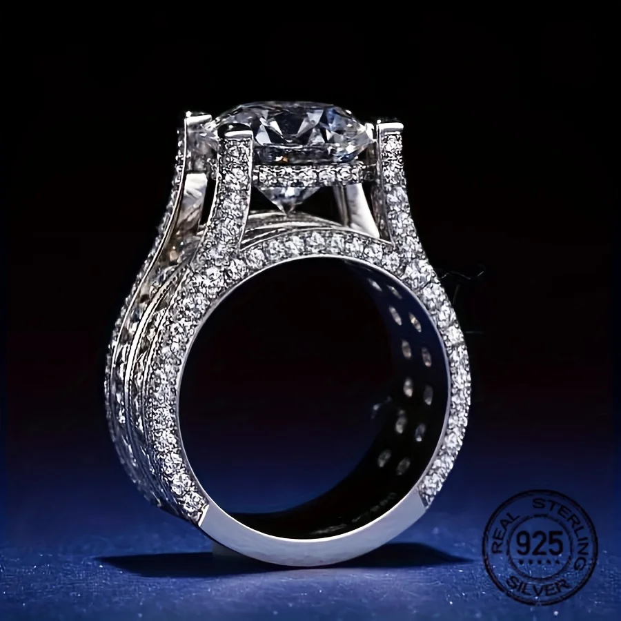 

Gorgeous 3ct Round Cut 925 Silver Engagement Ring For Women Solitaire Lab Grown Diamond Zircon Solitaire Proposal Jewelry