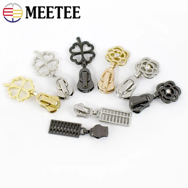 5 pezzi 3 # 5 # Cursore estrattore per cerniere in metallo Borsa Giacca Abbigliamento Decorativo Zip Pull Head Kit di riparazione fai da te