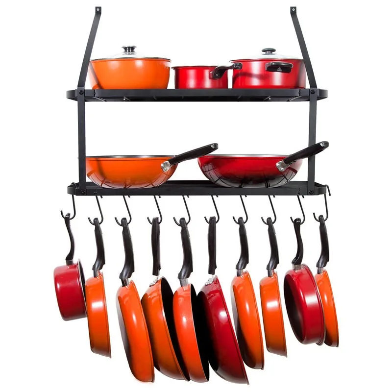 Factory Direct 2026 Wrought Iron Kitchen Rack Pot Rack, Kitchen Shelf, Foldable, Kitchen Wall Mount Pot