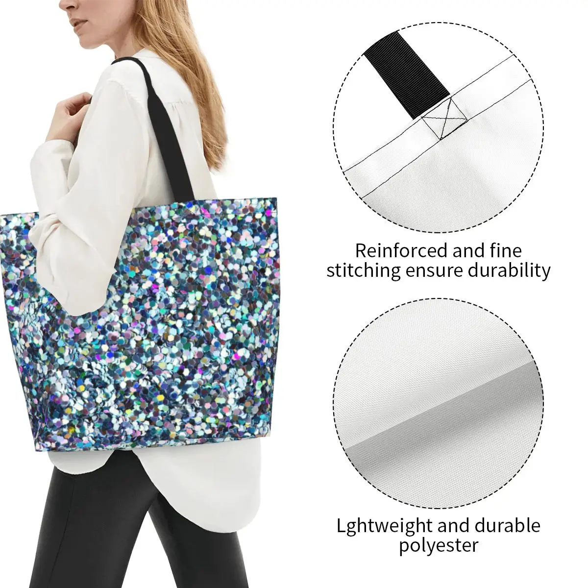 Paillettes Glitter Sparkle Diamond Canvas borse per la spesa portatili di grande capacità Grocery Bling Crystal strass Shopper Tote Bags