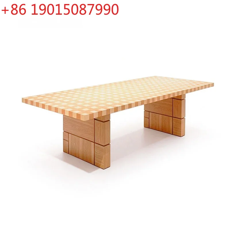 

Mondrian checkerboard dining table solid wood wabi wind minimalist designer rectangular study desk
