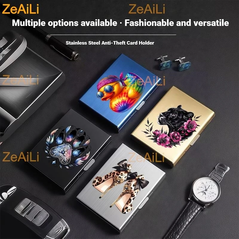 Noble Black Panther Sun Duck Wolf Claw Leopard Print 10Slot Aluminum RFID-Blocking Card Holder Unisex An Excellent Gift Choice