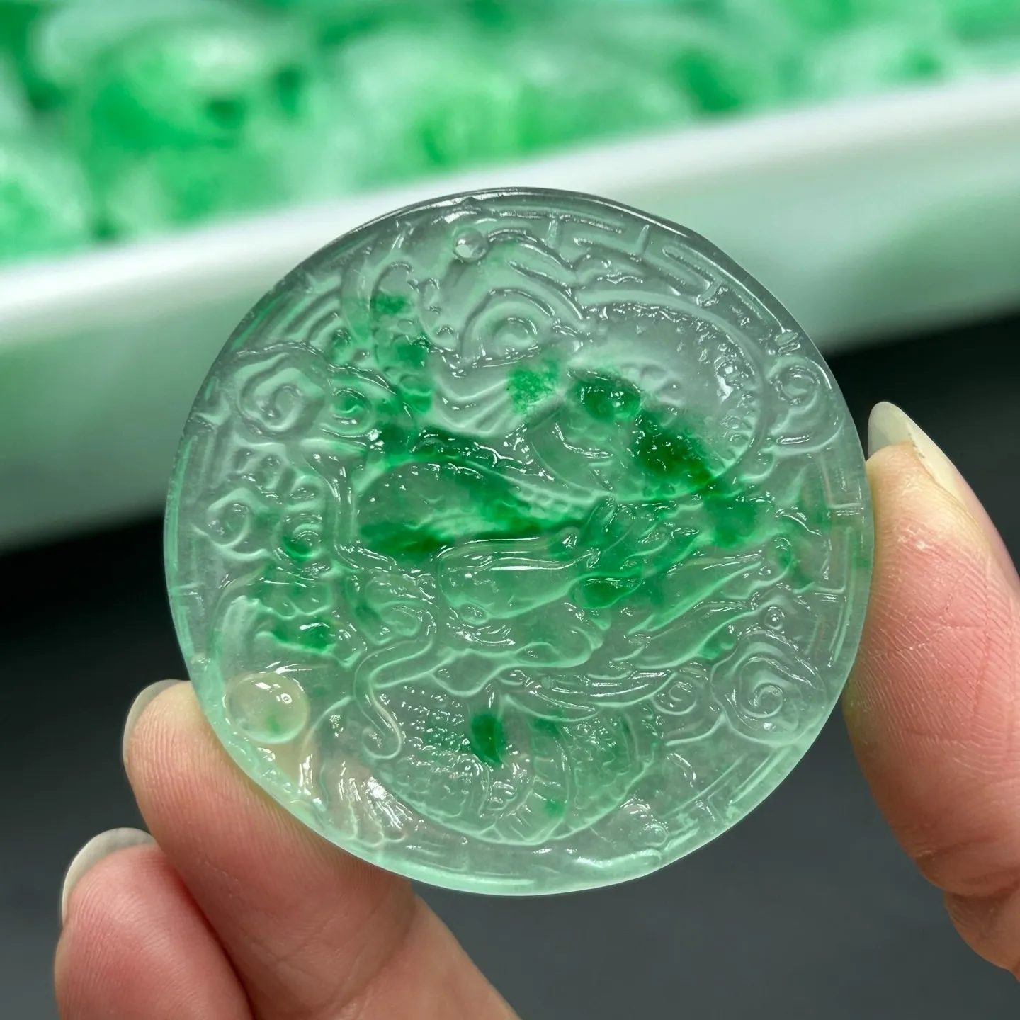 Natural ice Burmese Jade Jadeite Carved dragon lucky amulet Pendant&Necklaces