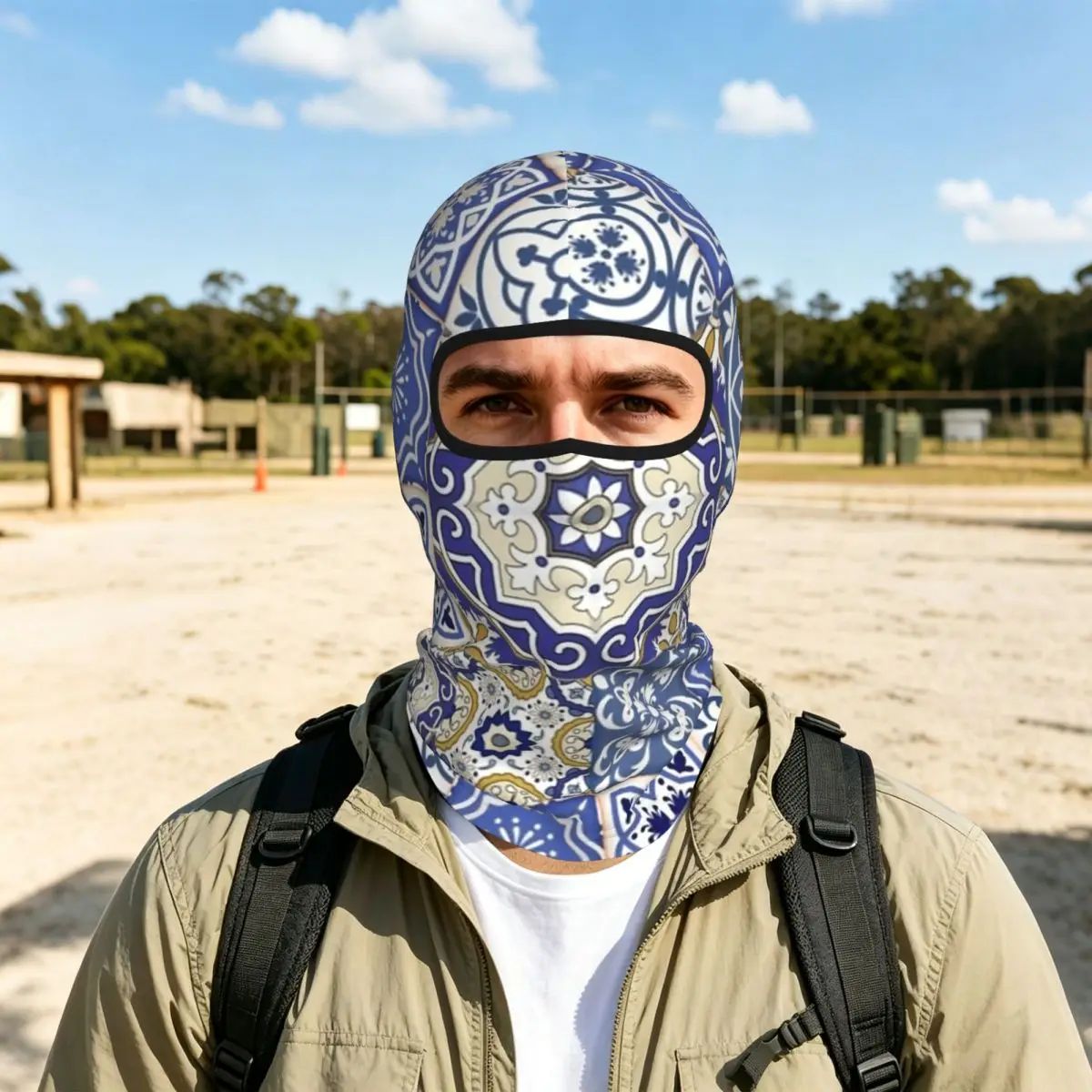 Blue Moroccan Tile Breathable Thin Balaclava Full Face Mask Sun Protection Neck Gaiter For Motorcycle Cycling Fishing Outdoor