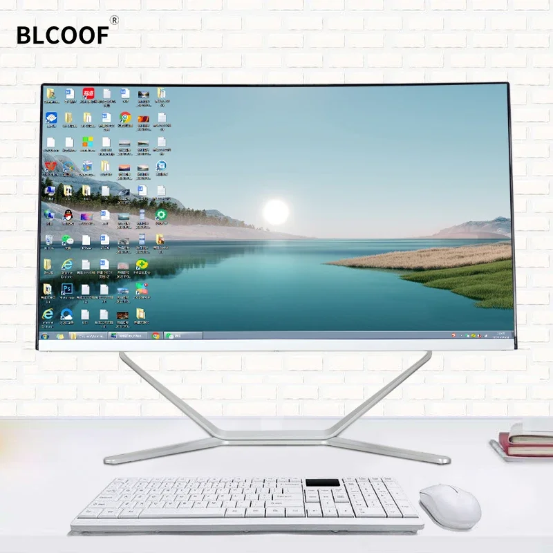POS คอมพิวเตอร์หน้าจอโค้ง All In One PC DDR4 ชุดเกม PC ครบชุดสร้าง CPU Desktop PC Windows 11 พร้อมคีย์บอร์ด