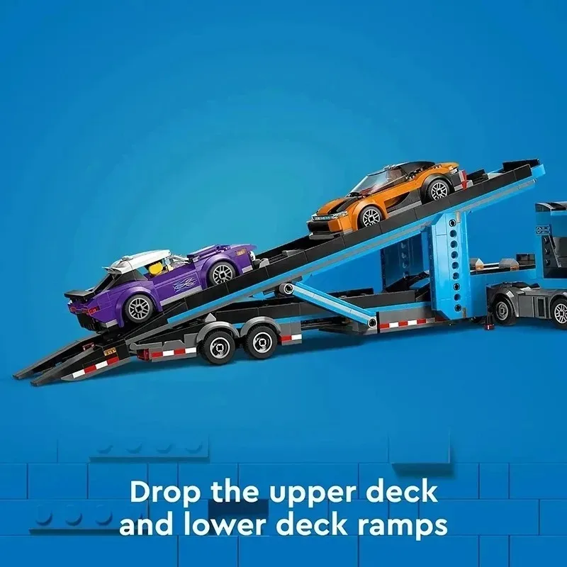 998 Uds. Bloques de construcción de transportador de automóviles de la serie City, remolque de camión de dos pisos con coches deportivos, vehículo de juguete MOC para niños,