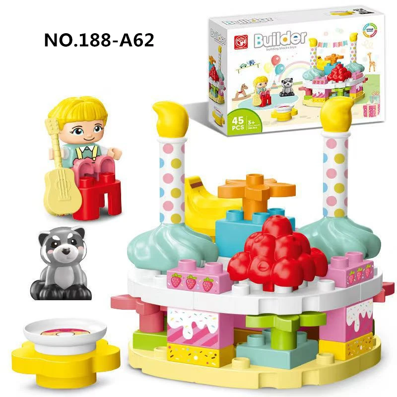 45pcs/set Creative Happy Birthday Cake Series Large Particle Building Blocks Early Education Puzzle Toys For Kids Christmas Gift