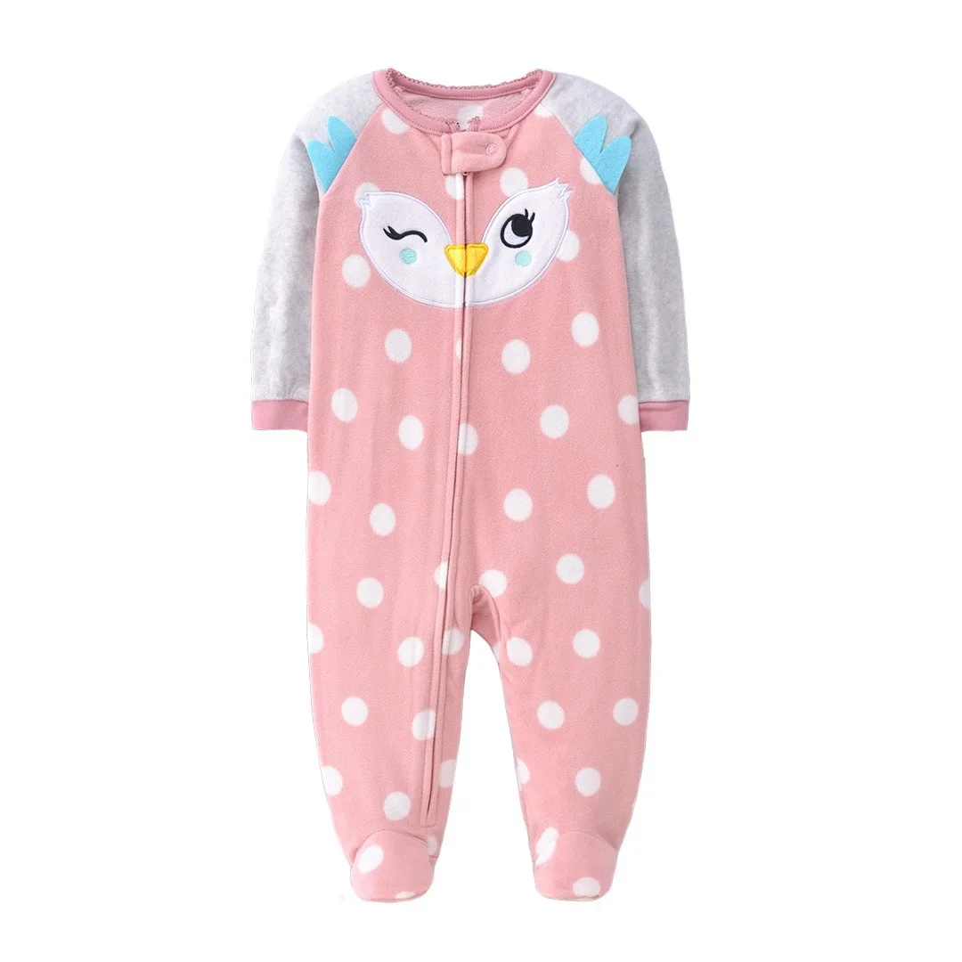 Newborn Infant Baby Girl Rompers 2024 Winter Autumn Warm Micro Fleece Animal Sleepsuit Animal Overall Babe Jumpsuits 0-12 Months