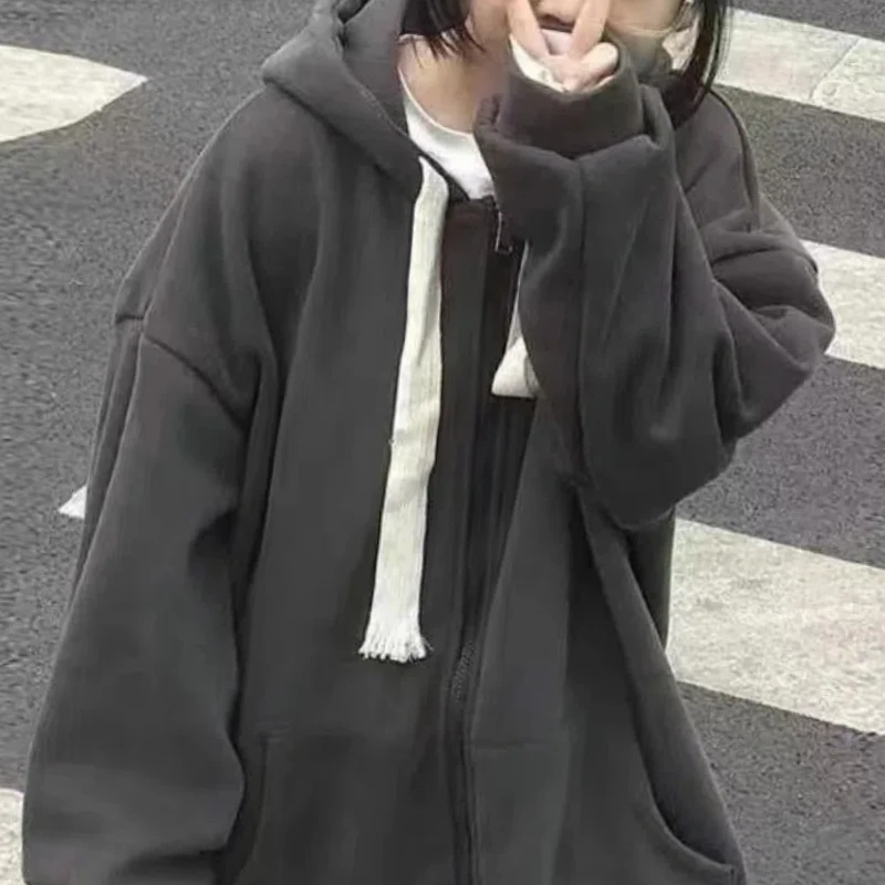 Autumn Winter New Fashion Hoodies Long Sleeve Solid Cardigan Sweatshirts Women's Clothing Zipper Warm Trend Simplicity Chic Tops