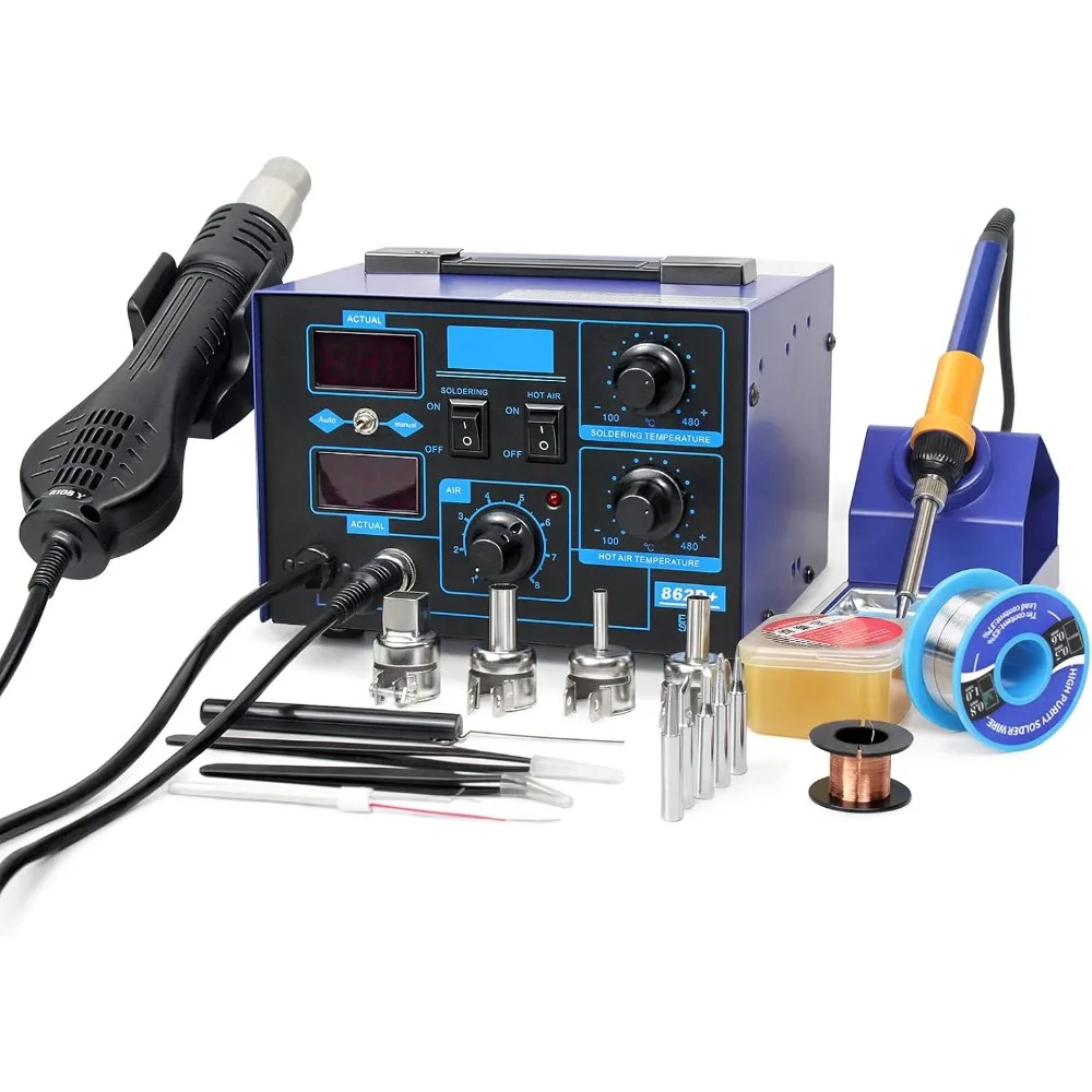

2in1 862d+ SMD Soldering Iron Hot Air Soldering Station W/Various Accessories(Improved Version of 852 and 862)
