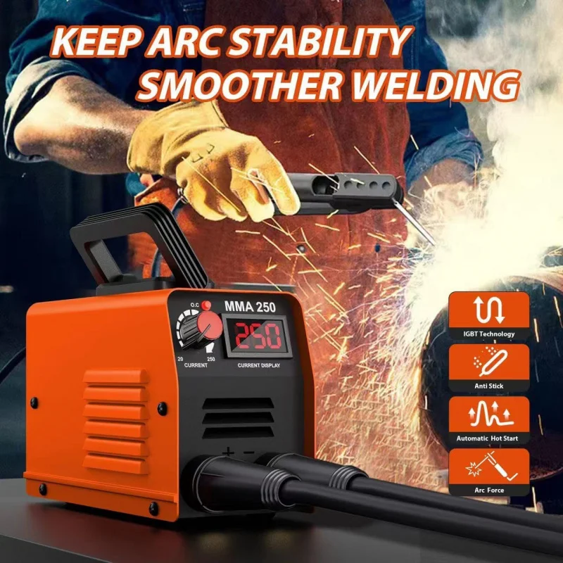 250 Amp 110V Mini LED Display Digital Inverter IGBT Welding Machine MMA arc Welder Machine DC Small Household Welding Machine