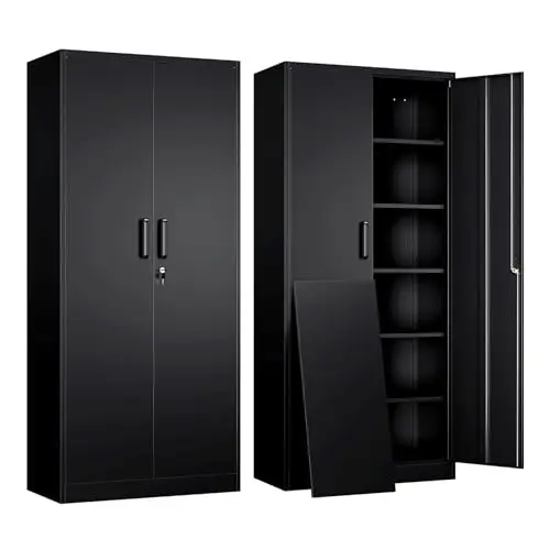 Metal Garage Storage Cabinet with 2 Doors and 5 Adjustable Shelves - 71