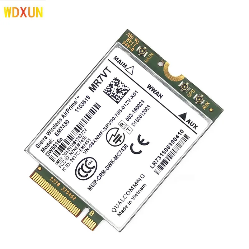 Tarjeta 4G LTE EM7430 DW5816e GOBI6000 para Dell Latitude 7280, 7285, 7290, 7389, 7390, 7480, E7470, Cat6, 7490 M, Módulo 4G