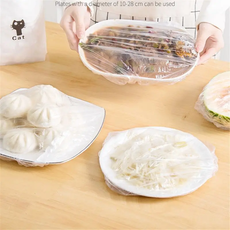 100pcs Disposable Food Cover Plastic Elastic Food Storage Bags Fresh-keeping Kitchen Food Grade Fruits Bowls Caps Dustproof Wrap