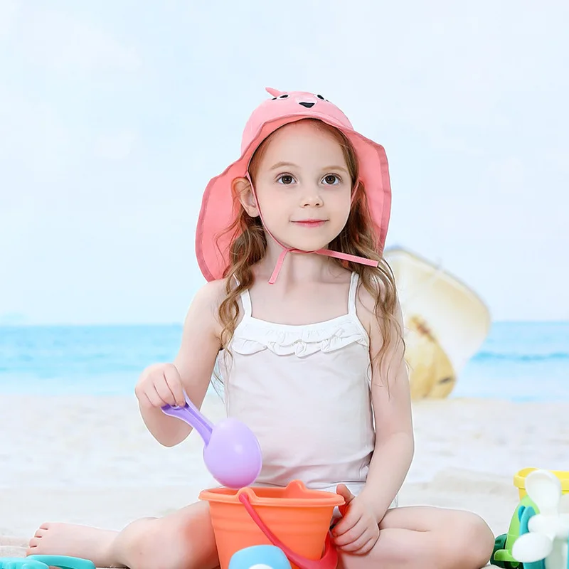 1-7Years Baby Summer UV Cut Cap Pink Chick Sun Hat Soft and Light Cap Children's Girl Boy Fold Beach Sunscreen Fisherman Hat