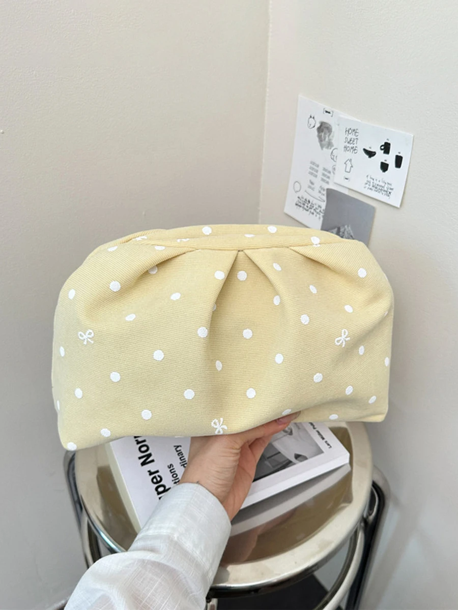 Bolso de mano con estampado de lunares y lazo, elegante y dulce bolso plisado tipo nube, diseño con cierre magnético, cartera sencilla para mujer para citas y eventos nocturnos
