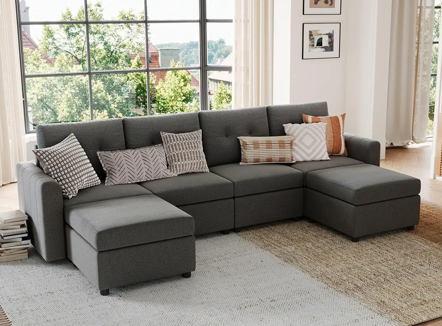 Oversized Modular Sofa,  Modular Couch with Ottomans, U Shaped Sleeper Sofa with Storage, All Covers Changeable Washable