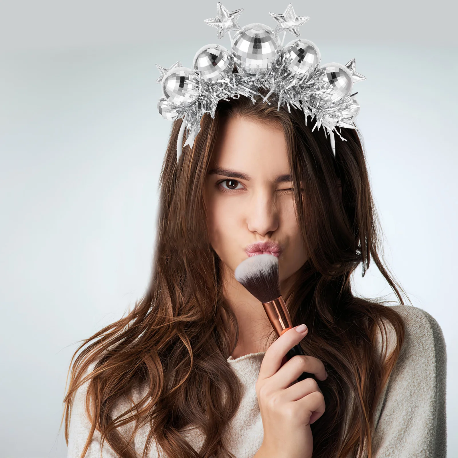 Sparkling Disco Ball Headband for Girls and Women Metallic Finish with Flowing Tinsel Strips Festive Hair Ornament for Birthday