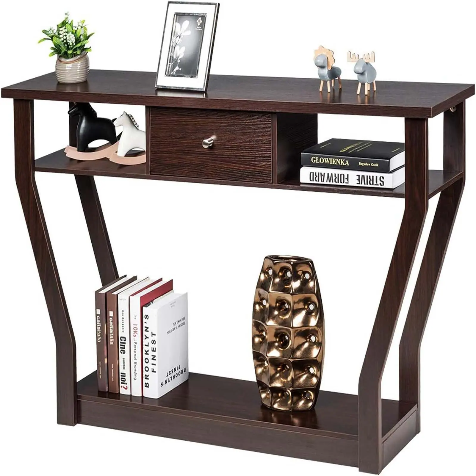 Mesa consola con cajón y estante, mesa de entrada, mesa auxiliar para entrada, salón, dormitorio, 120 x 30 x 81 cm (marrón)