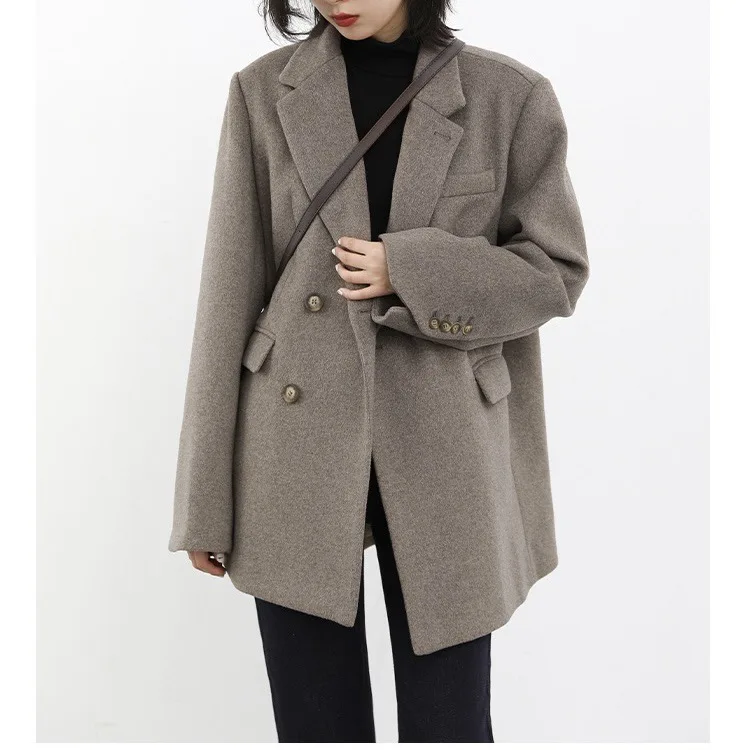 

Women Wool Mid Length Coats Jackets Blends Turn Down Collar Coat Thick Warm Y2k Streetwear Jacket Work Outerwear Autumn Winter