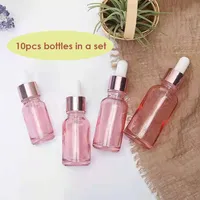 10pcs 5/10/15/20/30ml/50ml/100ml Pink Empty Glass Dropper Bottle Essential Oil Aromatherapy Liquid Reagent Refillable Container