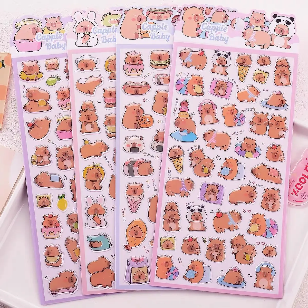 4pcs Kawaii Capybara 3d Relief Crystal Sticker Cute Diy Mobile Phone Decor Sticker Student Hand Account Stationery