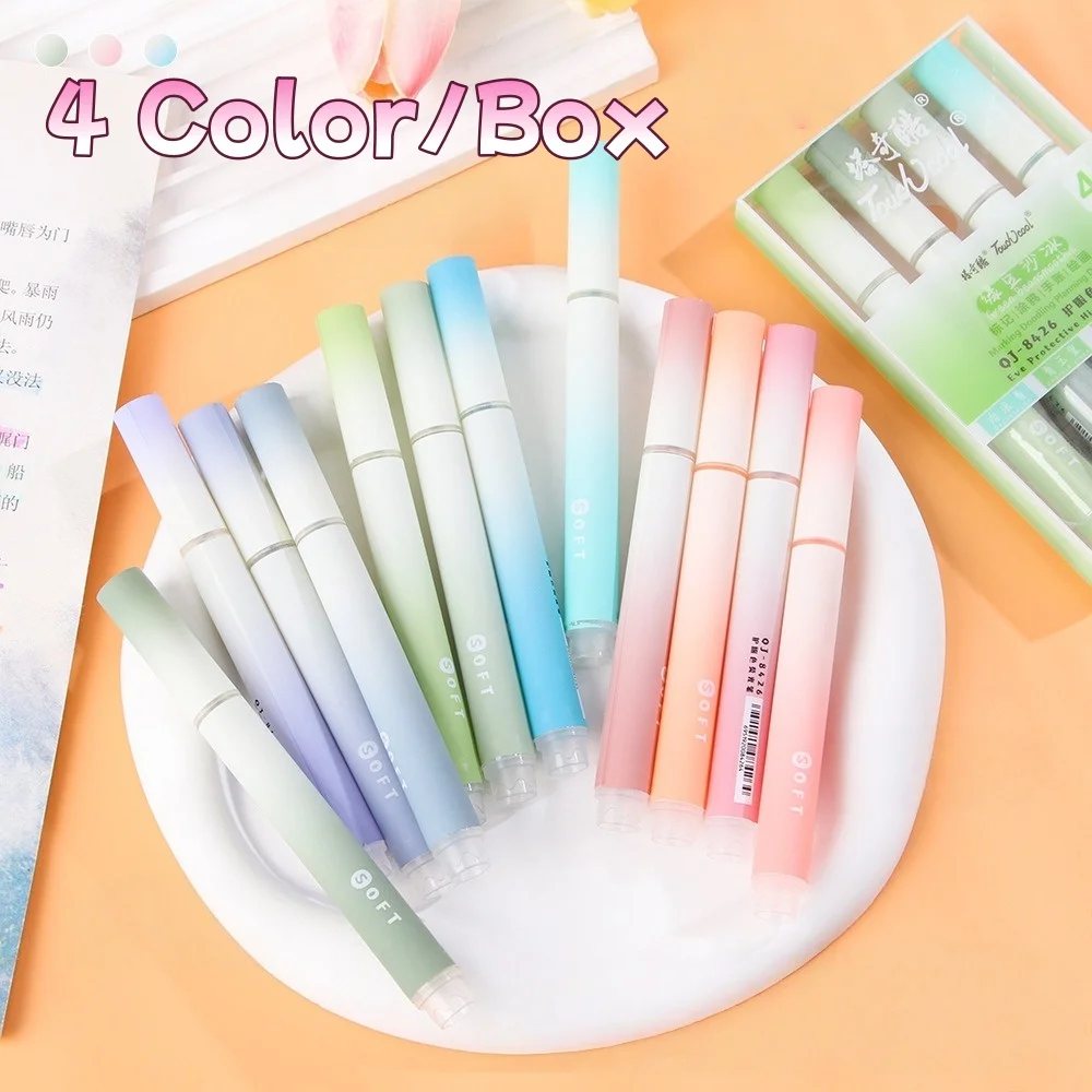 

Student Eye Protection Highlighters 4 Colors/Box, Oblique Graffiti Ledger Marker Pens, Cute Stationery Gifts for School