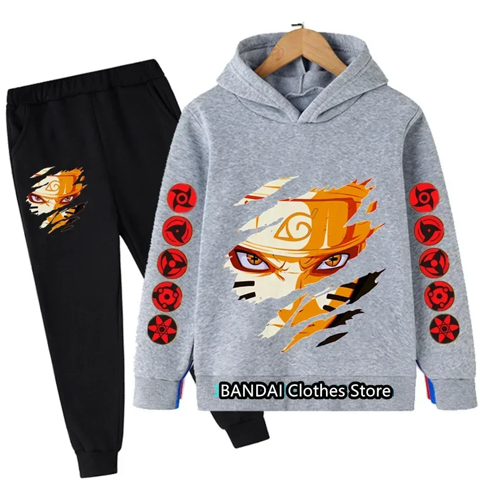 Fashion Japanese Anime Naruto Hoodie Set Kids Clothes Boys Girls Clothing Children's Sports suit Autumn Hoodie Pants 2-piece set