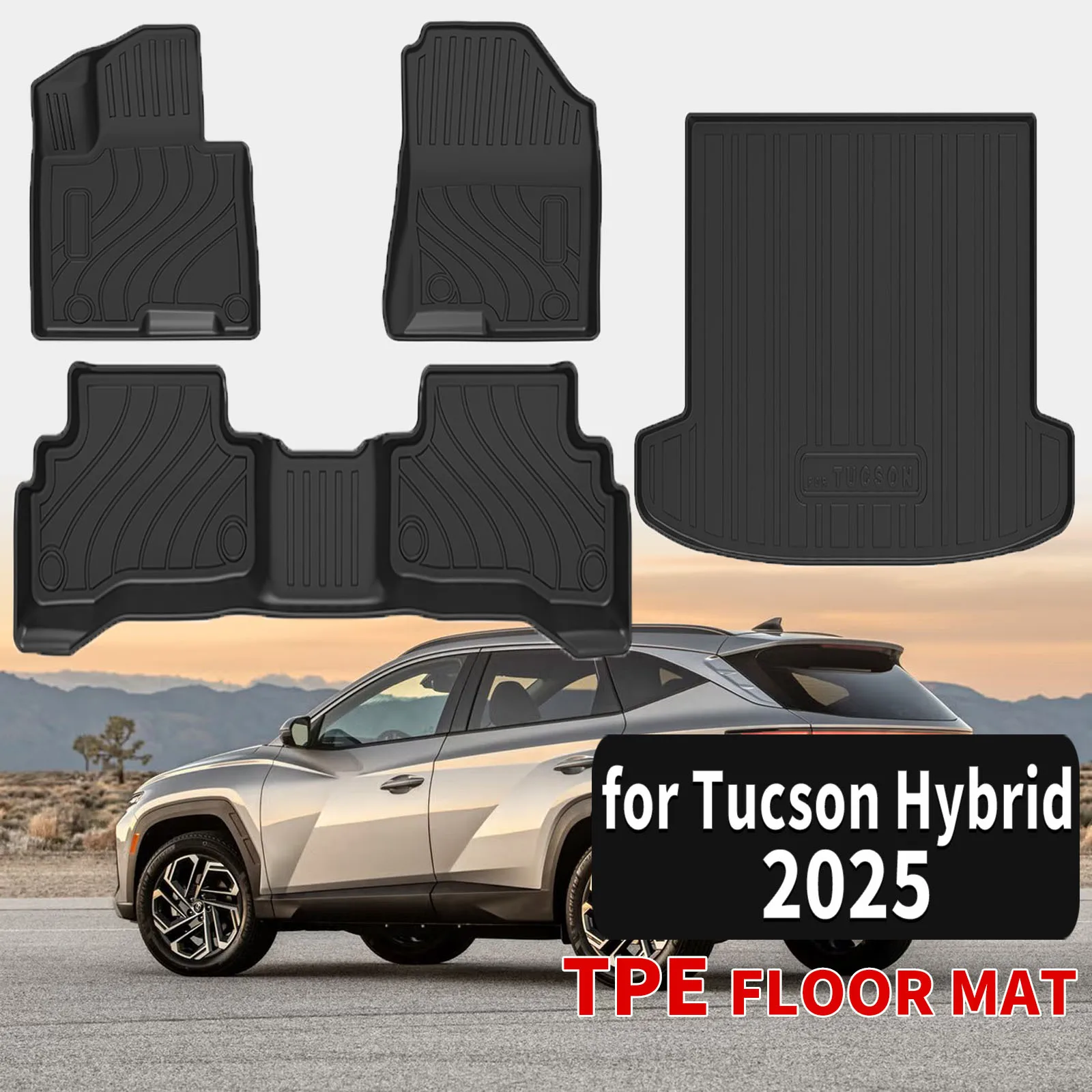 Custom TPE Floor Mats for Hyundai Tucson Hybrid 2023-2025 (Not RHD) Full Set Eco-Friendly Waterproof All-Weather