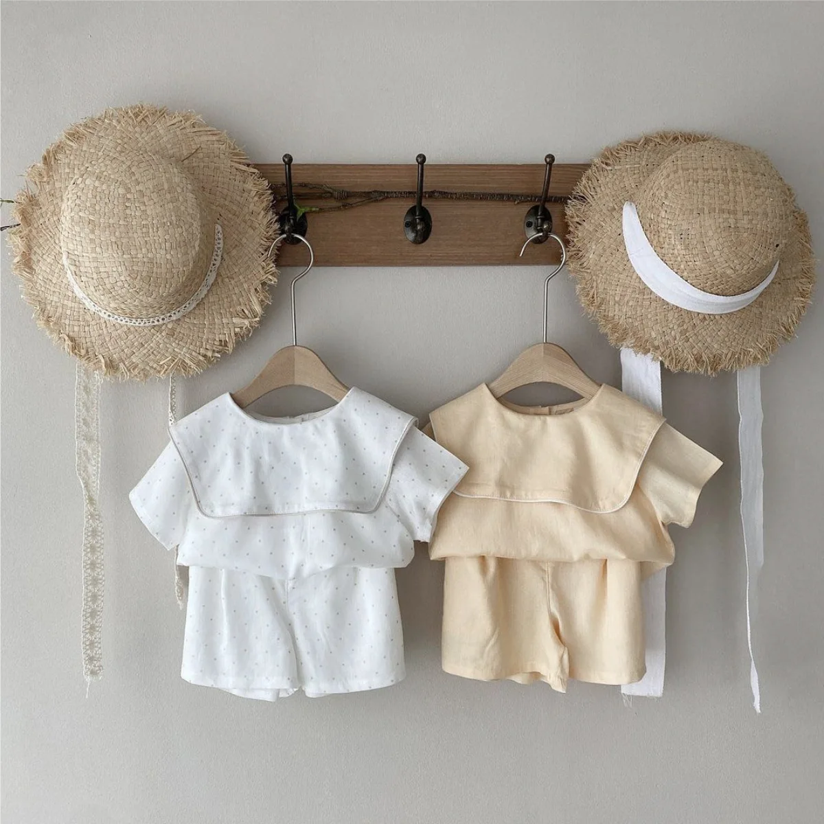 

Baby Summer Outfit for Girls with Large Lapels Doll Style Shirt Top Shorts Set Children's Summer Suit Girls Clothes