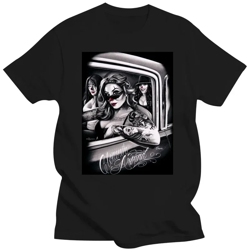 

Around Chola Lowrider Chicano DGA Art T-Shirt harajuku streetwear Custom t-shirts Men's Clowning oversized graphic t shirts