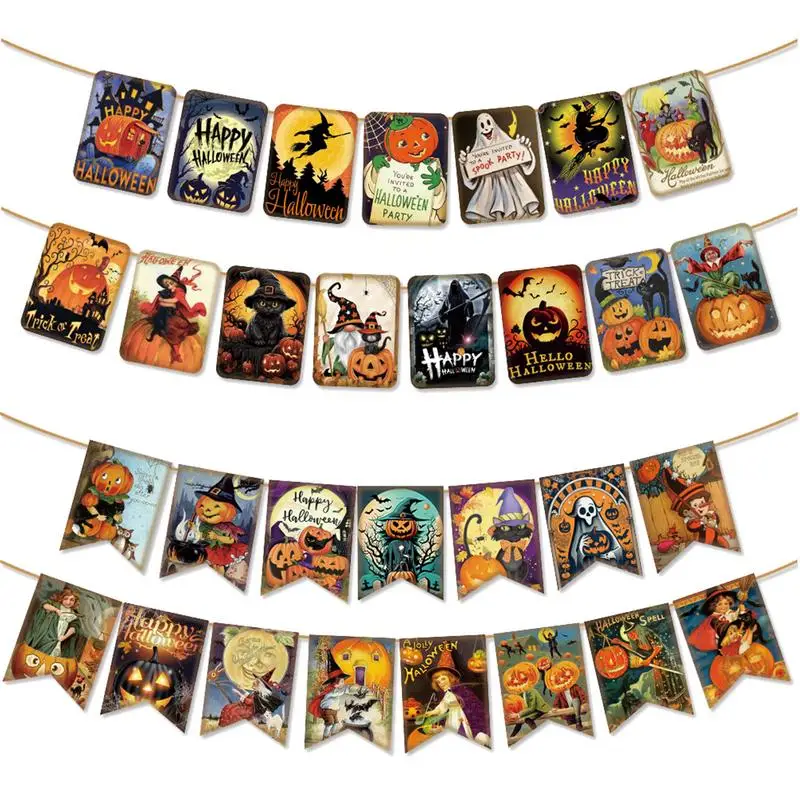 Halloween Pumpkin Banner Garland Ghost Pumpkin Halloween Decorations Halloween Party Banner Reusable Bunting Banner with Pumpkin