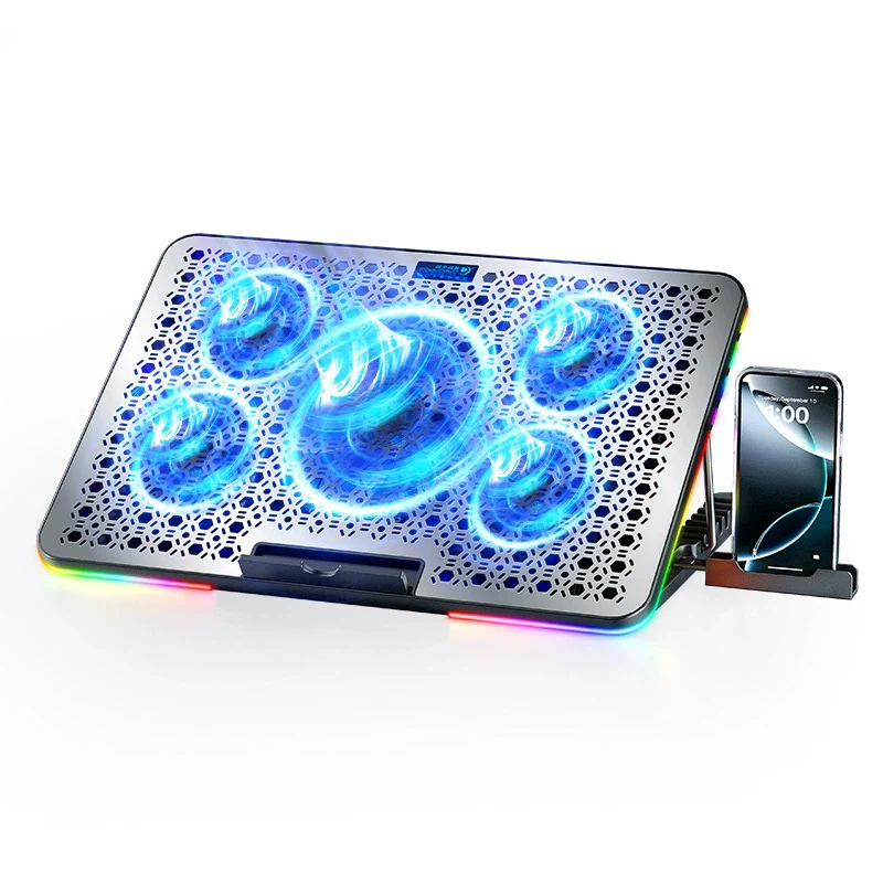 Laptop Cooling Pad for 17 Inch Laptop Cooler Stand, 5 Quiet Fans, 7 Angle Adjustable with Phone Holder