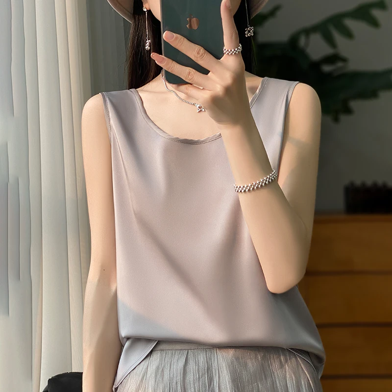 Women Tops Solid Spring Summer Casual Crop Tops Sexy O-neck Tank Tops Office Lady Pink White Top 2024 Fashion Korean Tank Top