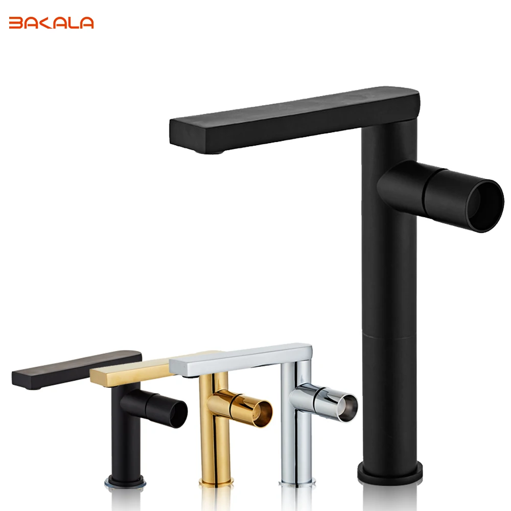 Black Polished Deck Mount Bathroom Sink Faucet Basin Mixer Tap Single Hole Single Handle Modern Hot & Cold Water Faucet