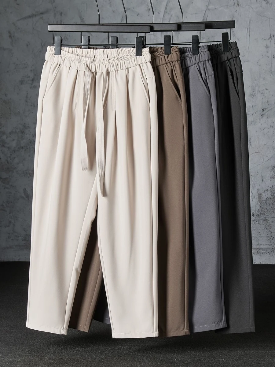 

Мужские повседневные спортивные брюки-чинос из шелковистой ткани, свободные, охлаждающие, прямого кроя, для весны и осени, модные