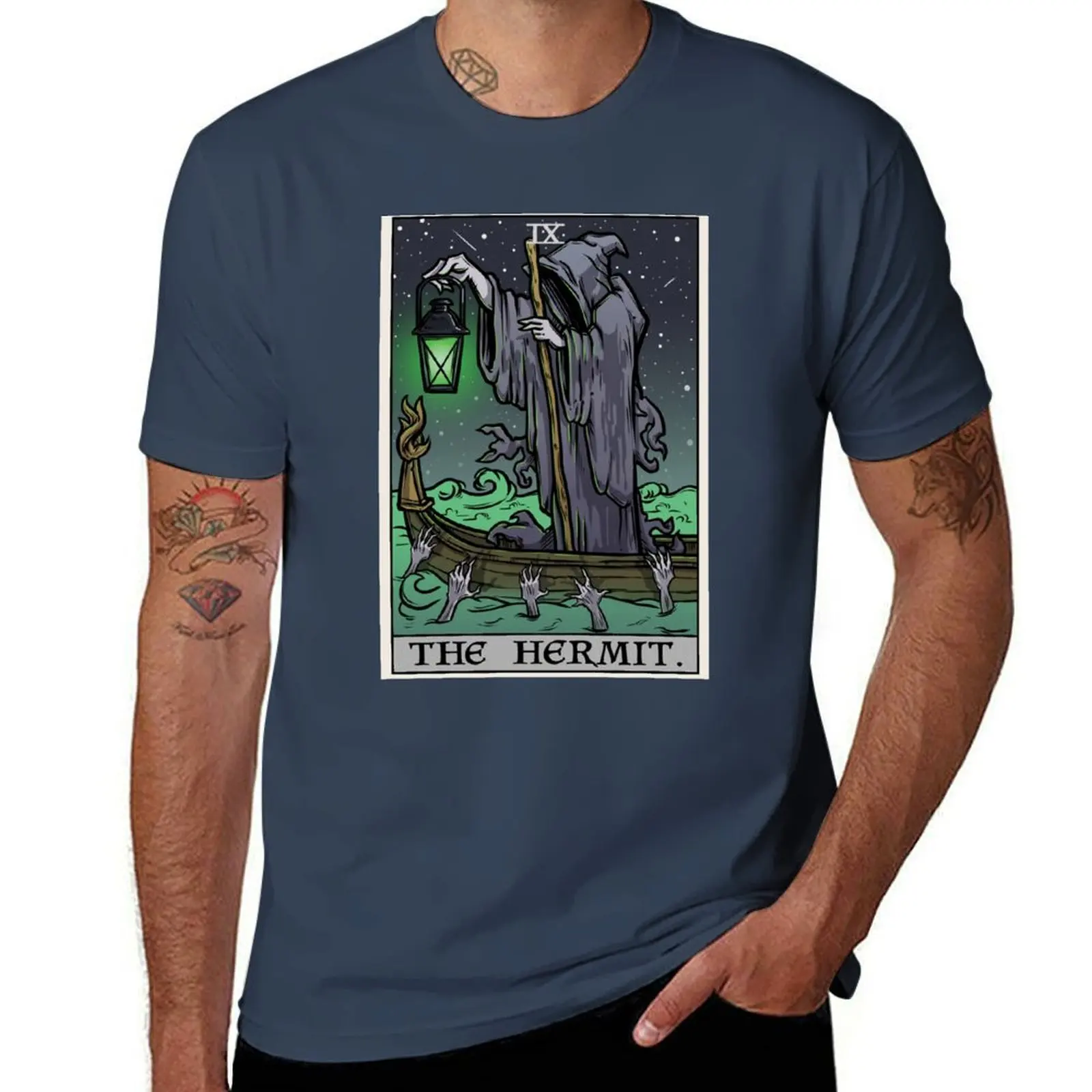 

The Hermit Tarot Card Gothic Halloween Psychopomp Grim Reaper Angel of Death T-Shirt Urban Casual Loose Fit Tee