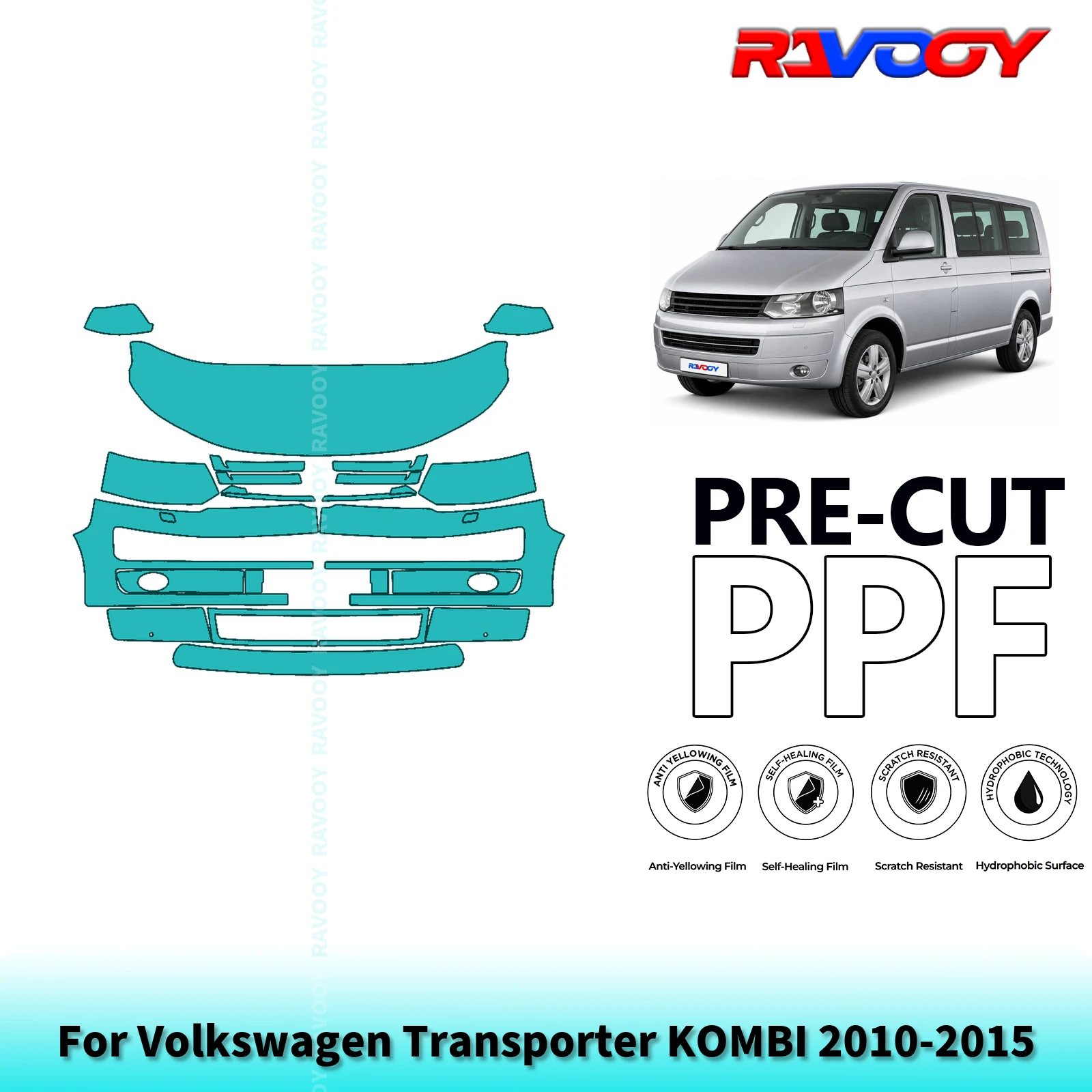 For Volkswagen Transporter KOMBI 2010-2015 Partial Front Pre-Cut Paint Protection Film PPF Stone Chip Kit | Clear/Matte/Black