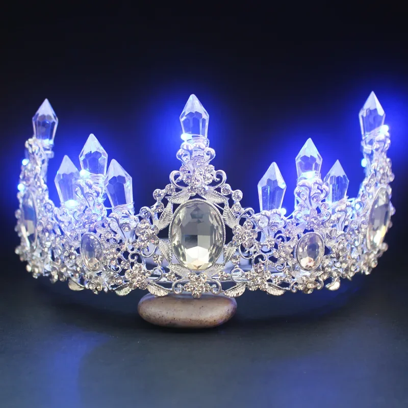 Women Girls Queen Crown Rhinestone Wedding Crystal Bridal Tiaras Costume Hair Accessories Princess Birthday Glow Party Supplies
