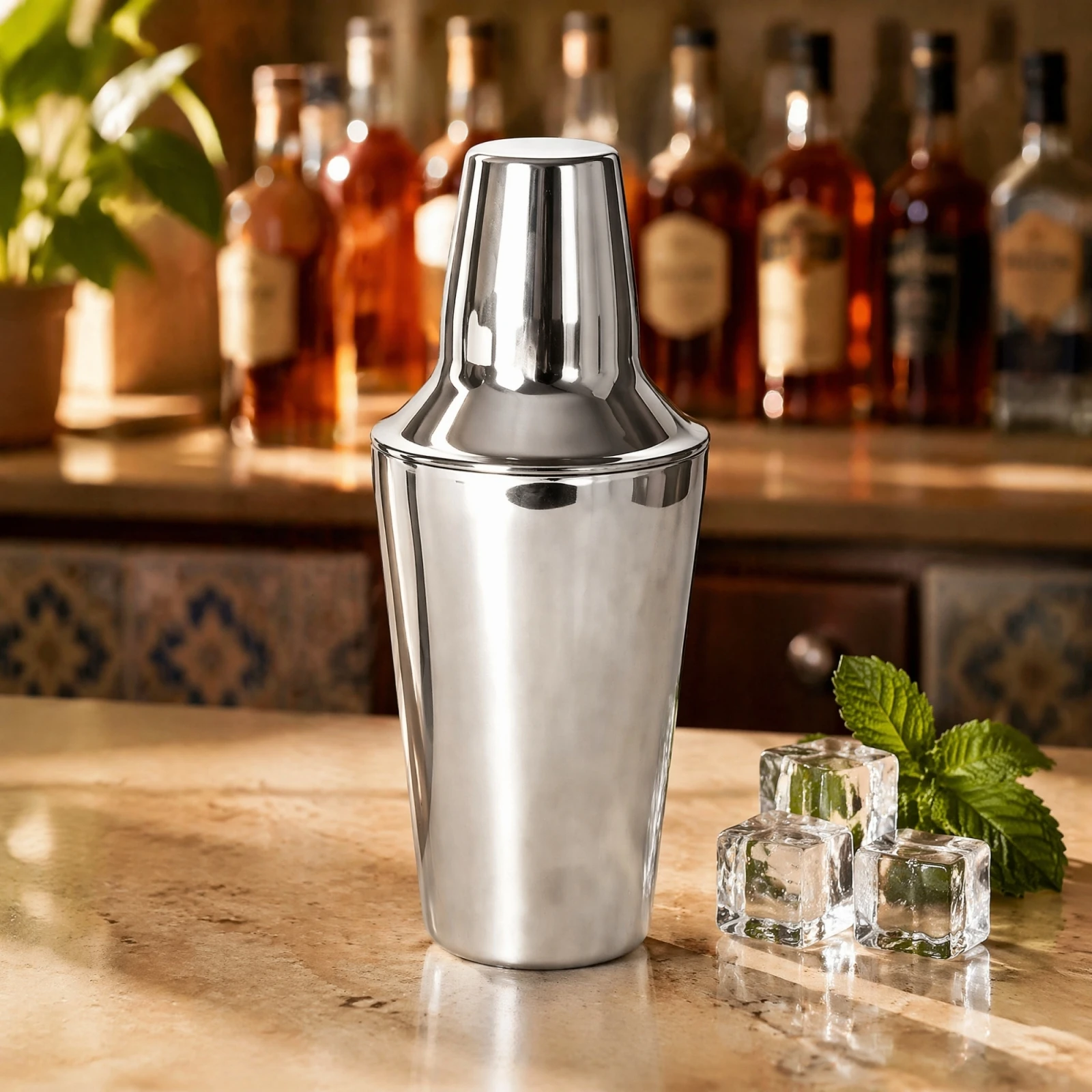 Shaker à cocktails professionnel en acier inoxydable, 500 ml, mélangeur à boissons de type « cobbler » avec passoire intégrée et couvercle hermétique, idéal pour préparer des cocktails à la maison ou au bar, couleur argentée.