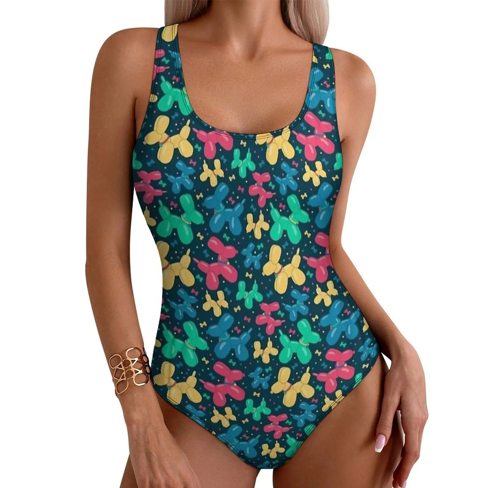 Multicolor Balloon Animal Dark Teal Print Swimsuit Push Up Swimwear One-Piece Fitness Bathing Suit Swimsuits Design Beachwear