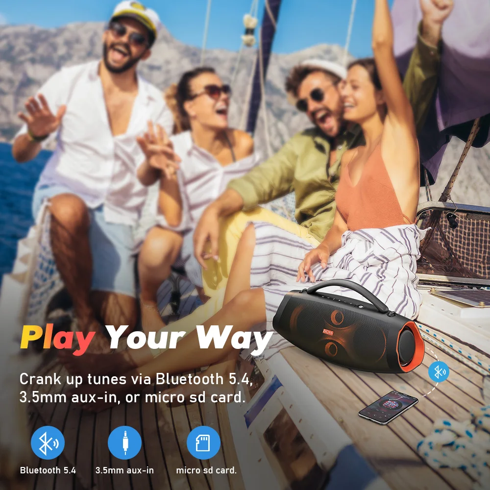 DOSS Portable Speaker Bluetooth 5.4 Powerful 120W Sound Punchy Bass Subwoofer Sound Box IPX6 Waterproof Outdoor Wireless Speaker