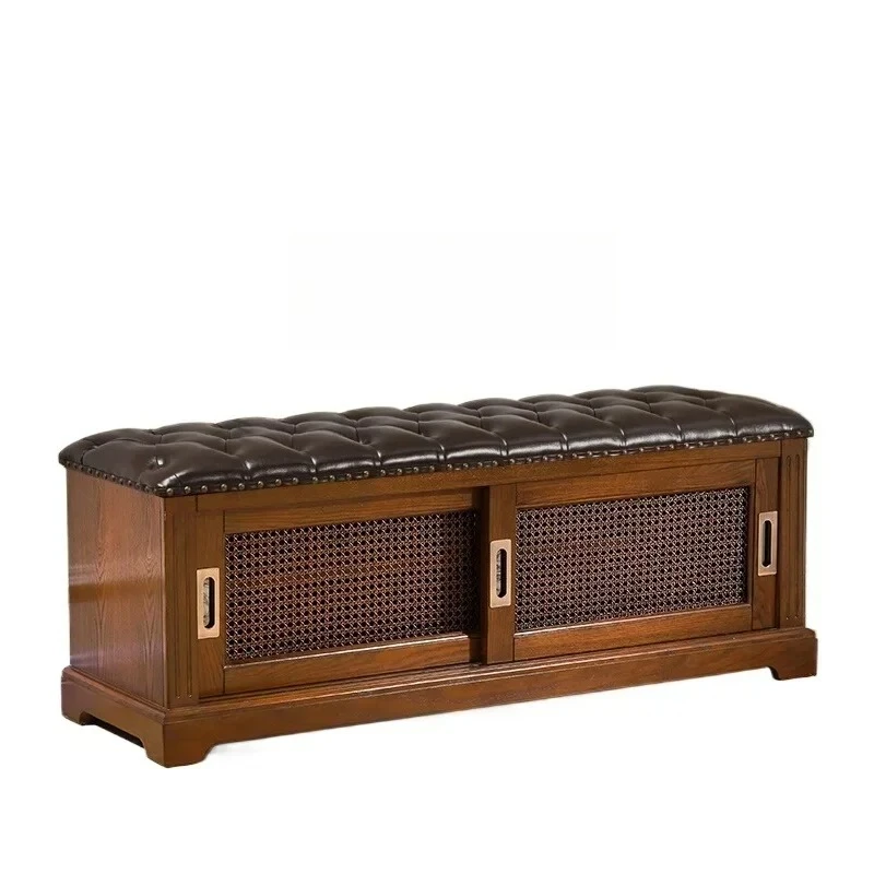 AAZZ Shoe Cabinet Full Solid Wood First Layer Cowhide Leather Modern Simple Door Home Door