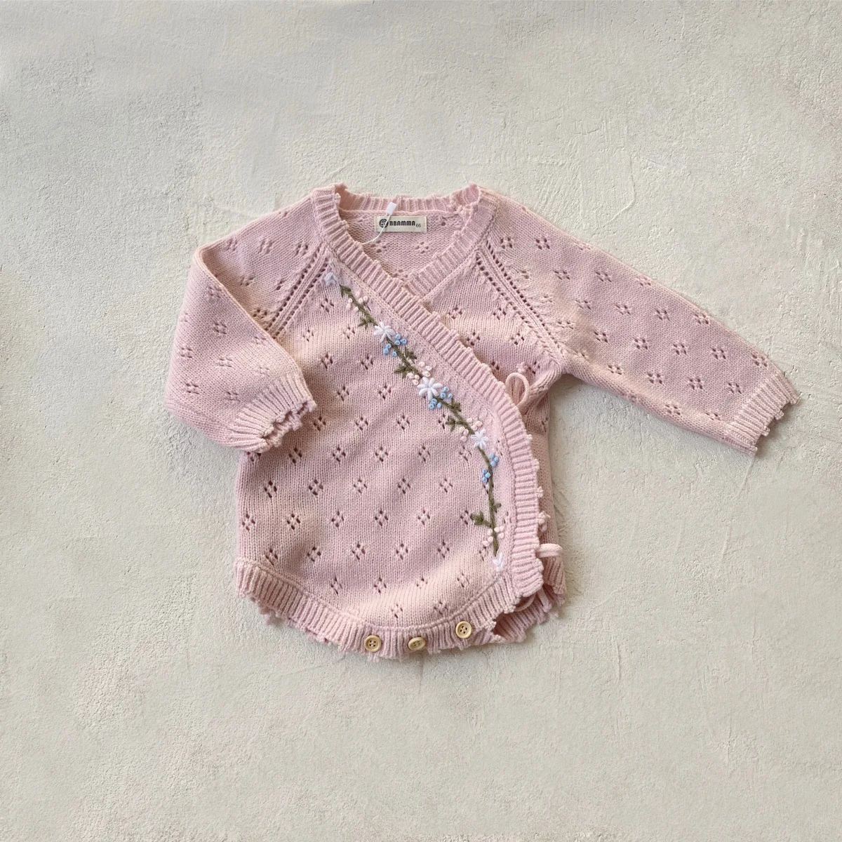 2025 Spring New Baby Long Sleeve Knitted Bodysuit Infant Girl Hollow Out Flower Embroidery Jumpsuit + Hat Newborn Clothes 0-24M