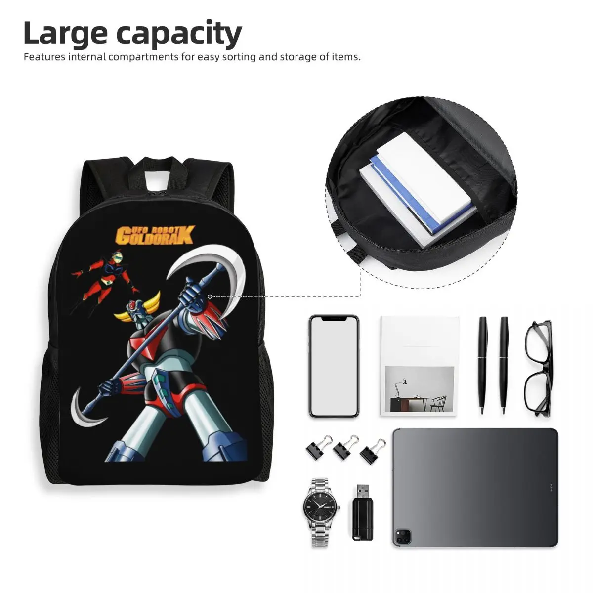 UFO Robot Goldrake Laptop Mochila, Mochila Casual para Estudante de Escola Universitária, Grendizer Anime Manga Bolsas para Homens e Mulheres