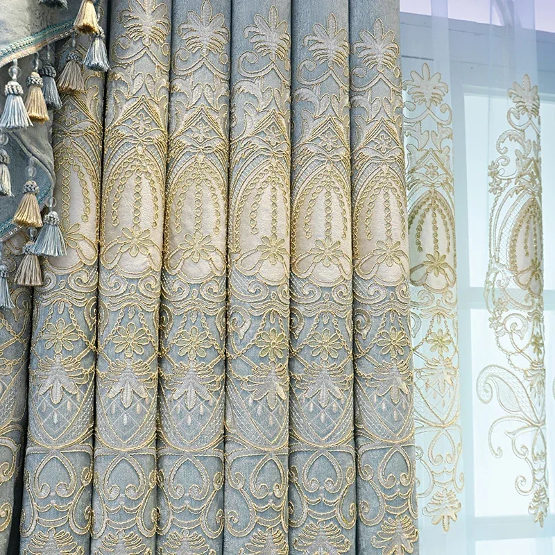 

Embroidered Atmosphere Tulle Floor-to-ceiling 90% Blackout High-end European-style Curtains for Living Dining Room Bedroom