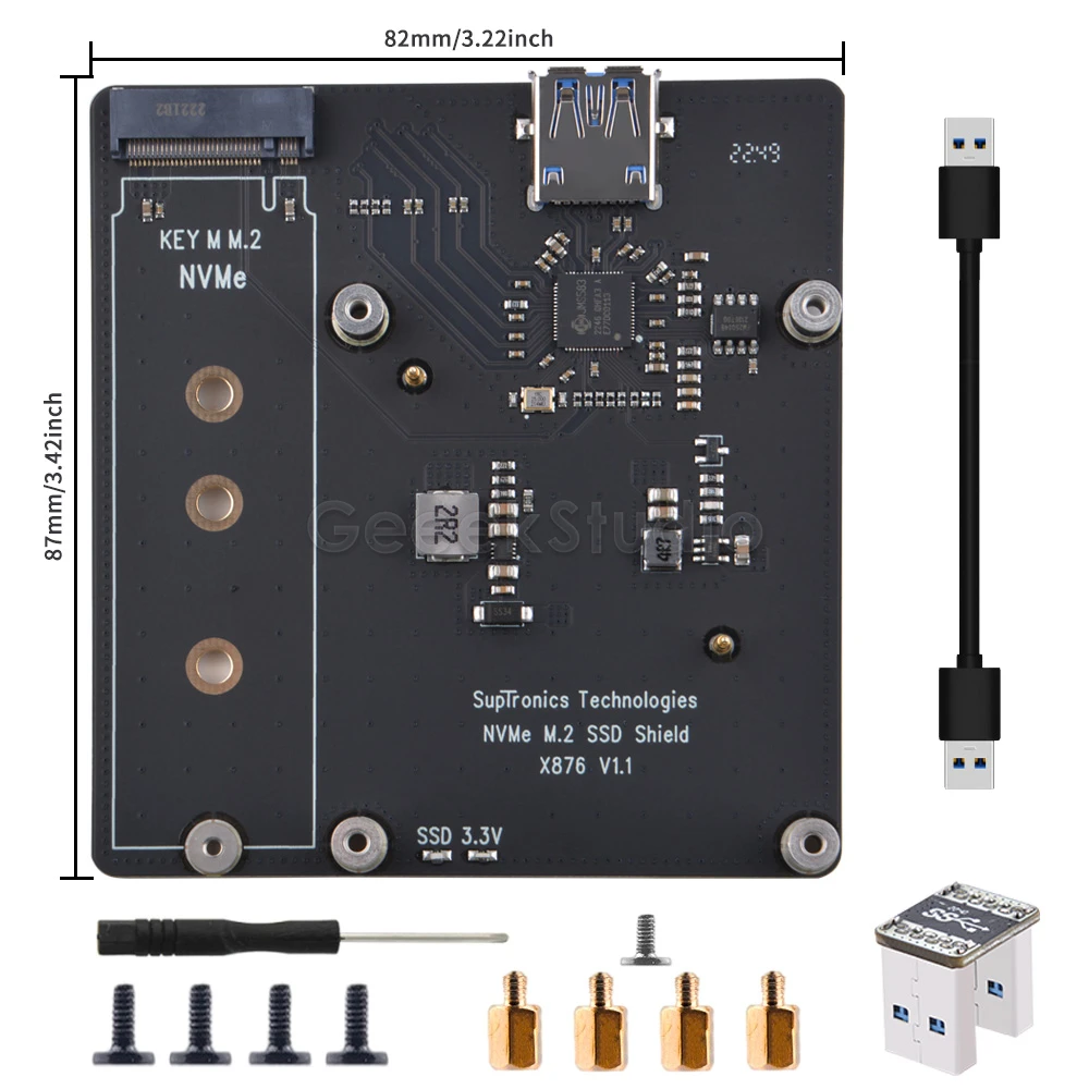 Raspberry Pi X876 NVMe M.2 SATA SSD NAS Expansion Board Support Key-M 2280 SSD for Raspberry Pi 4B